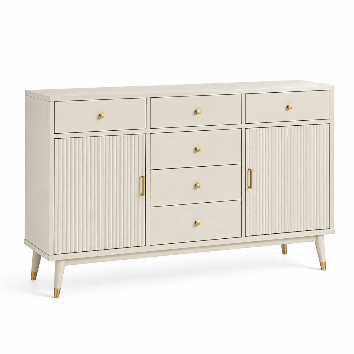 Aparador de Madera Beige con Puertas y Cajones 150x45x90 cm