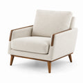 Sillón de poliéster bouclé y madera de nogal beige 75x85x80 cm