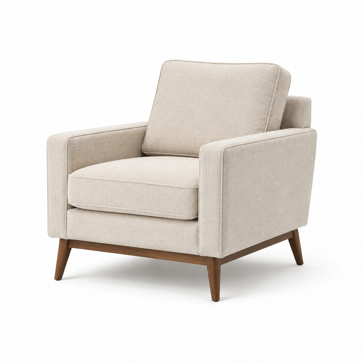 Sillón de tela beige con patas de madera 80x80x85 cm