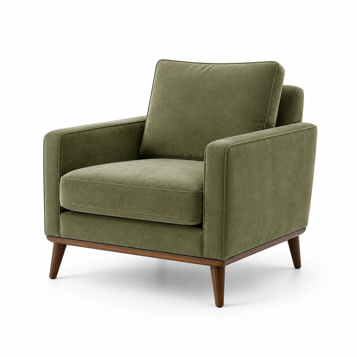 Sillón de una plaza verde con estructura de madera y tela