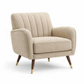Sillón de poliéster beige con patas de madera