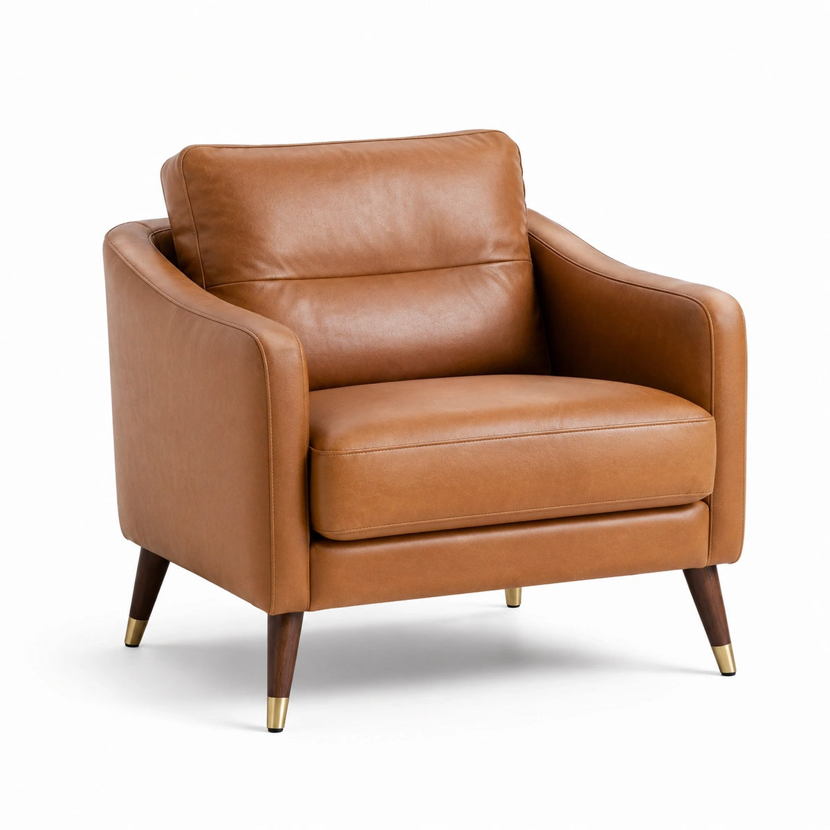 Sillón de cuero marrón con patas de madera