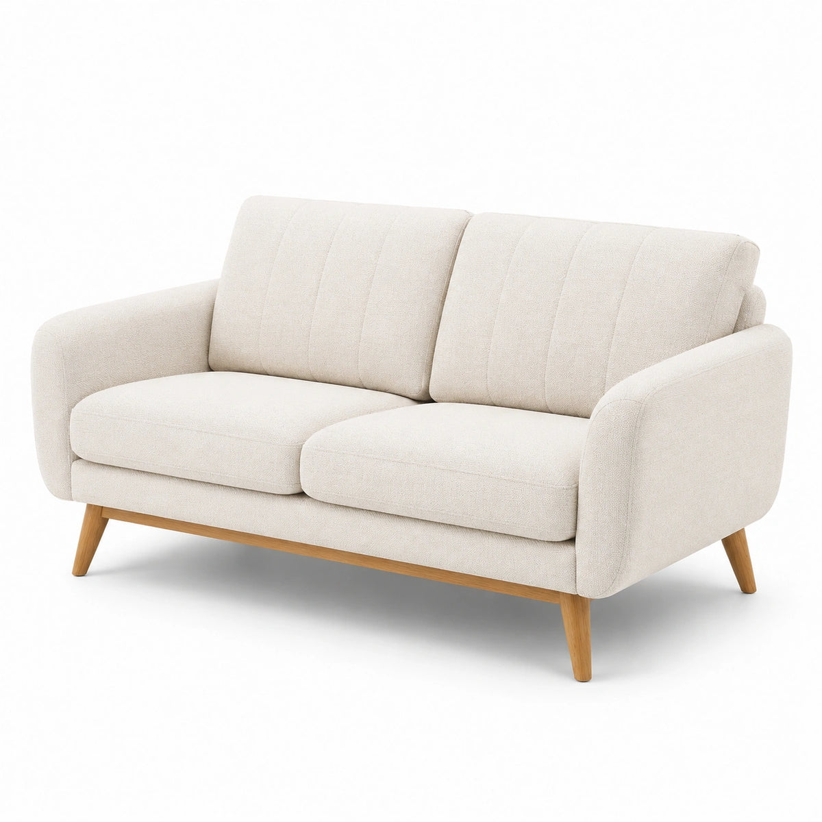 Sofá de dos plazas beige de tela poliéster y estructura de roble 150cm