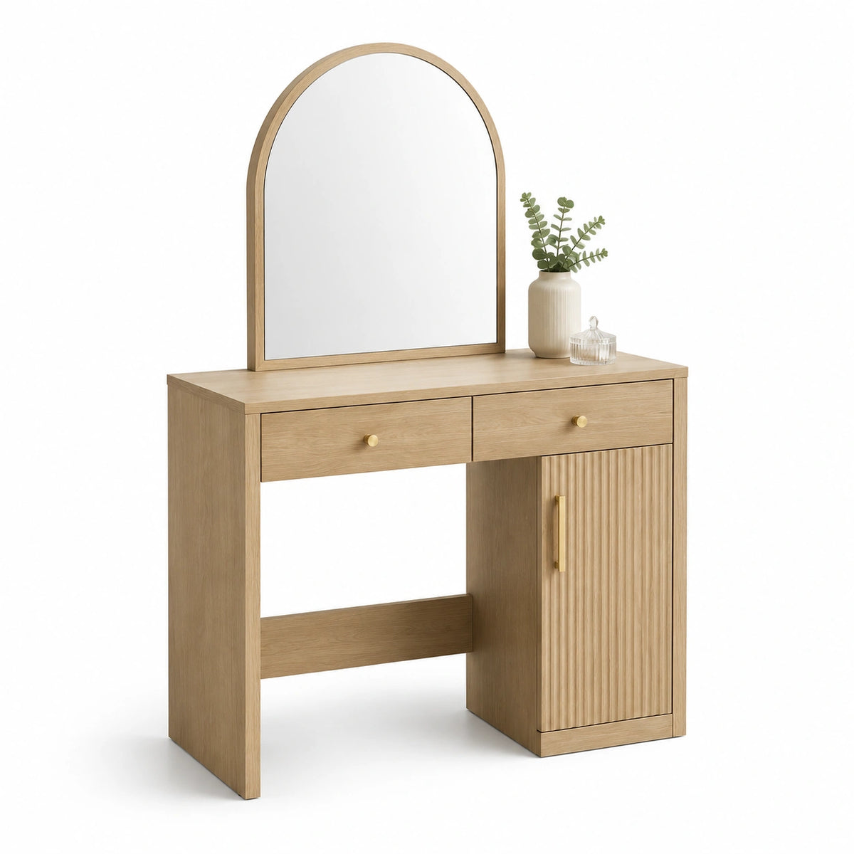 Tocador de madera con espejo arco y cajones