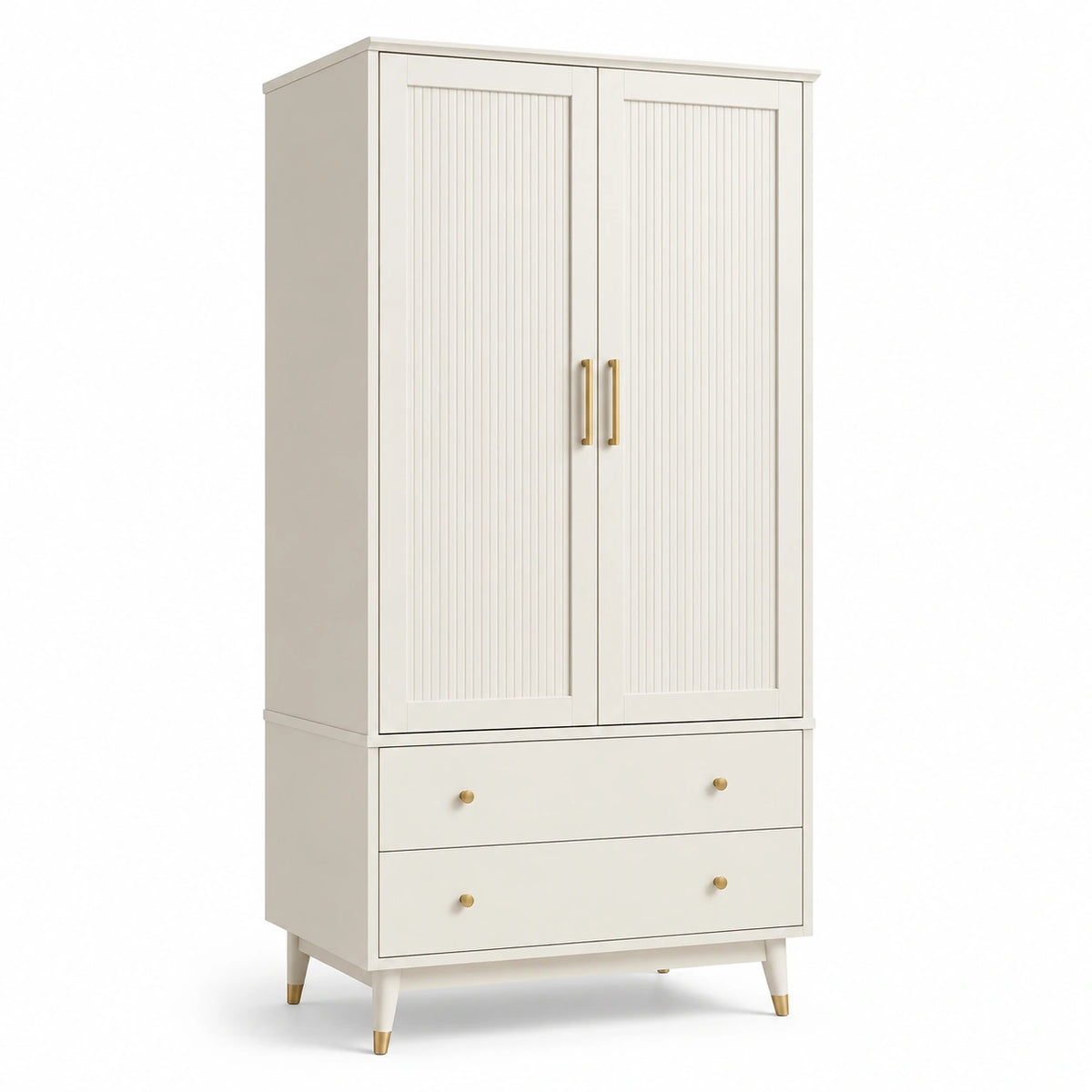 Armario de madera con dos puertas y dos cajones beige 180x80x50 cm