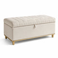 Banco de almacenamiento beige 120 cm poliéster y metal