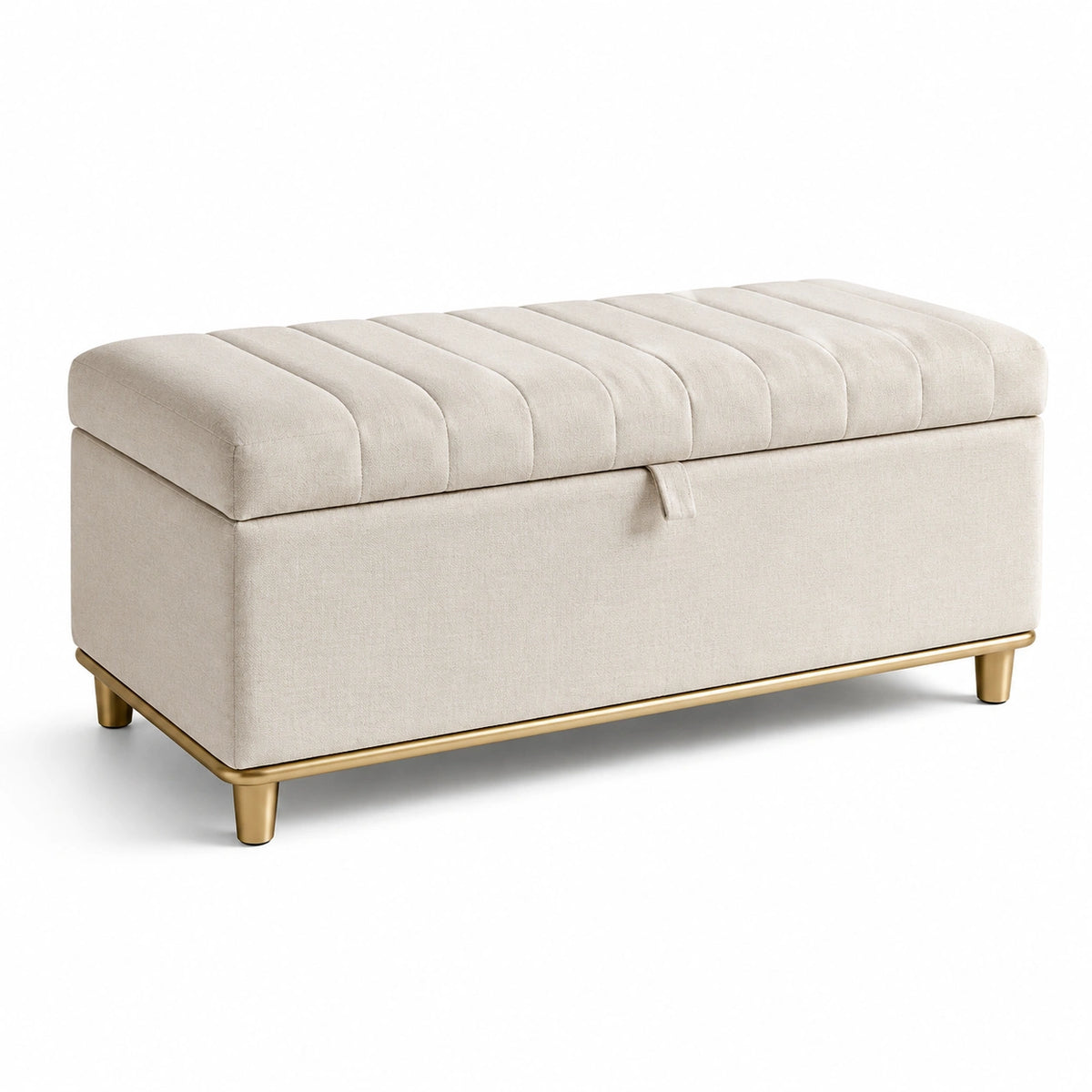 Banco de almacenamiento beige 120 cm poliéster y metal