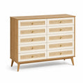 Cajonera de madera con 10 cajones de ratán beige 120x40x80 cm