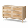 Cajonera de Madera con Ratán y 6 Cajones Beige 120x40x80 cm