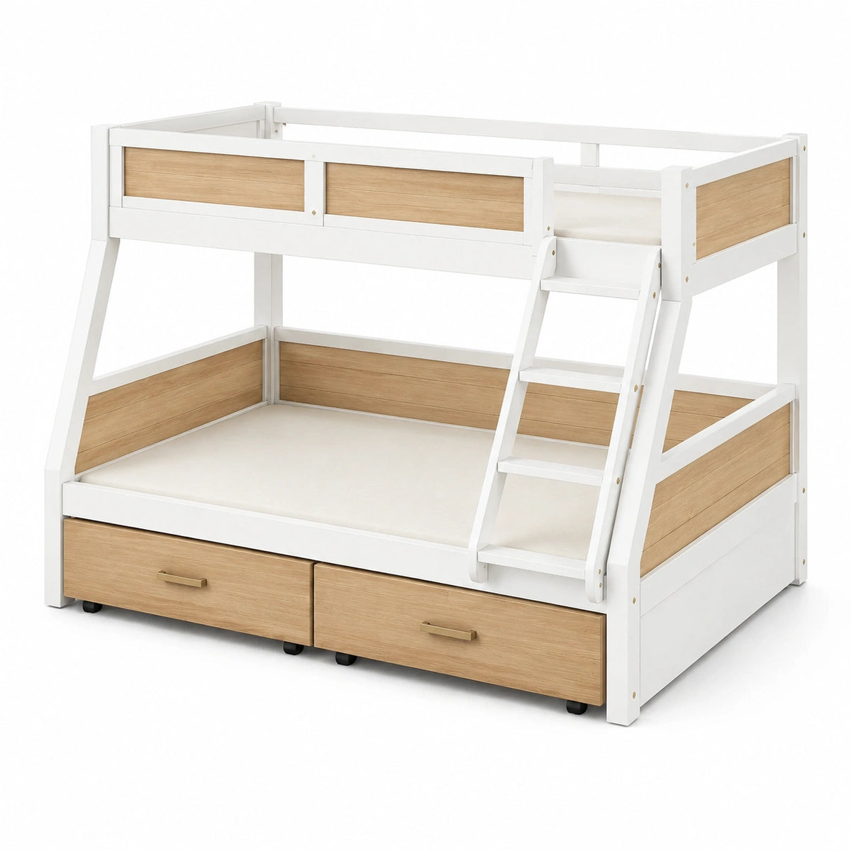 Litera doble de madera con cajones blanco y natural 200x140x160 cm