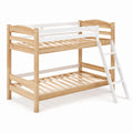 Litera de madera de pino natural y blanco con escalera