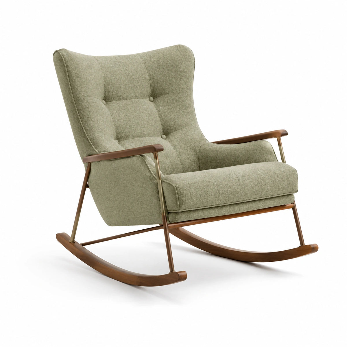 Mecedora de madera y metal con tapizado de poliéster verde