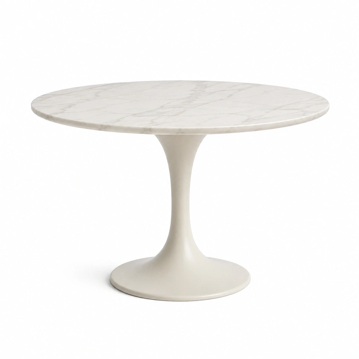 Mesa redonda de mármol y metal, blanco, diámetro 120 cm