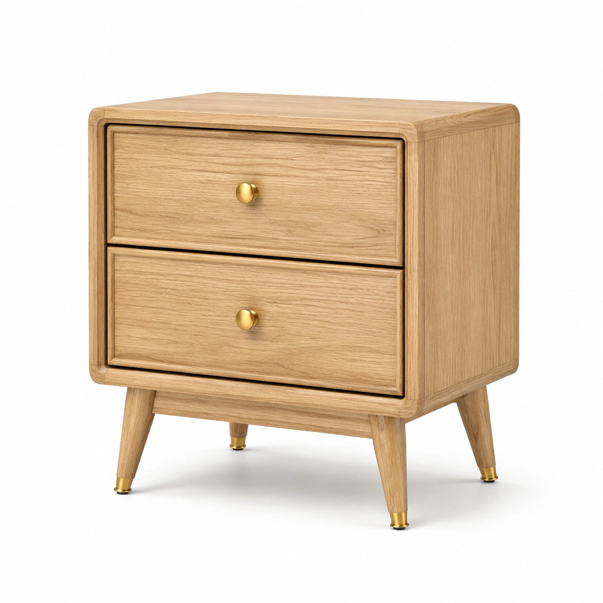 Mesita de noche de madera de roble con 2 cajones
