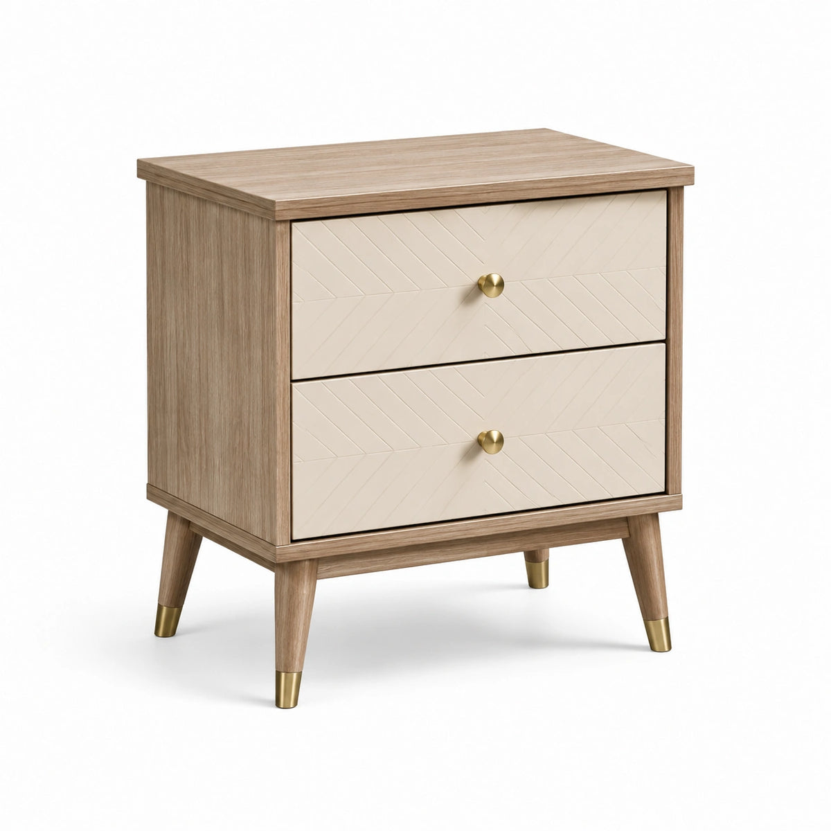 Mesita de noche de madera y metal beige claro 50x35x60 cm