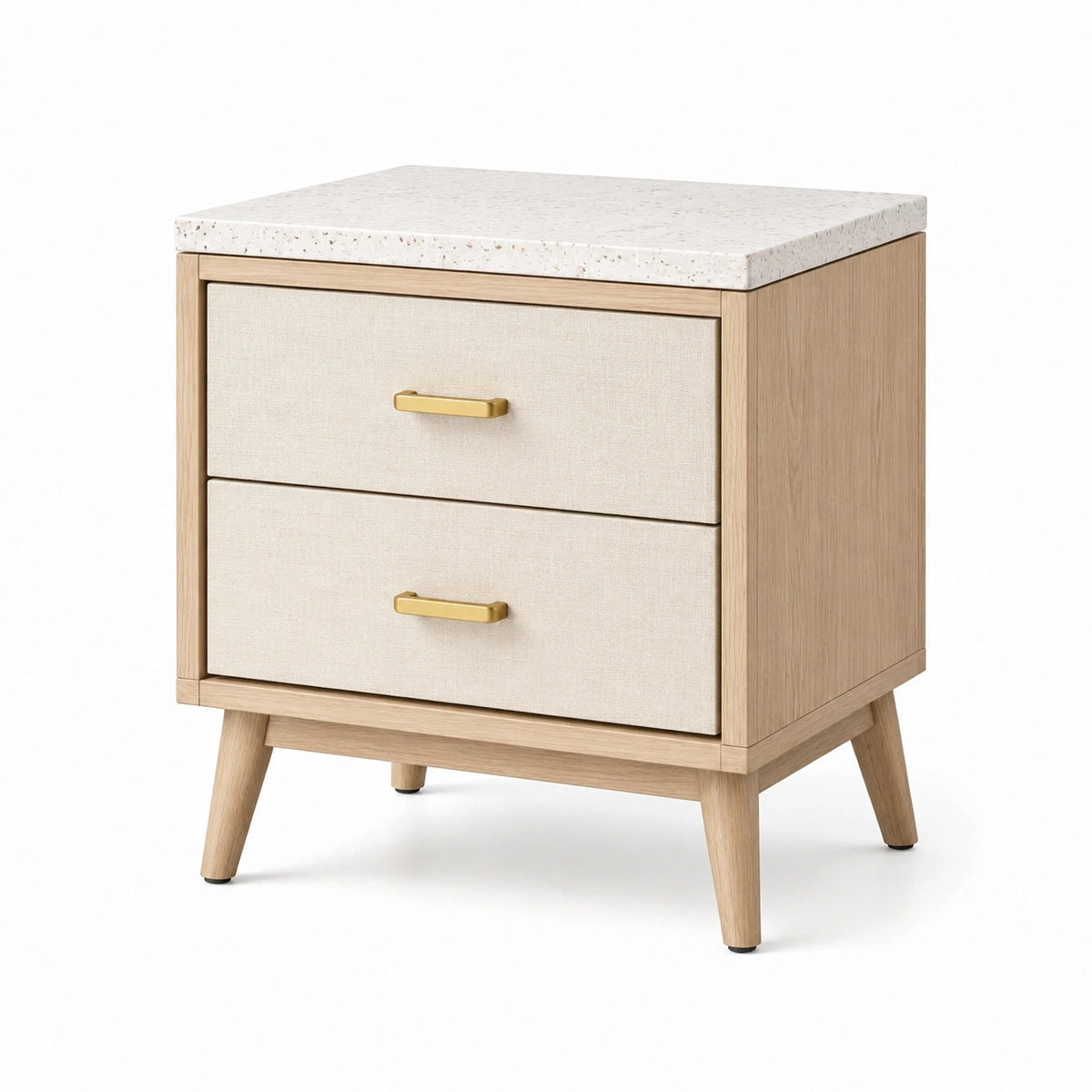 Mesita de noche de madera con 2 cajones y superficie de piedra artificial beige 60x40x50 cm