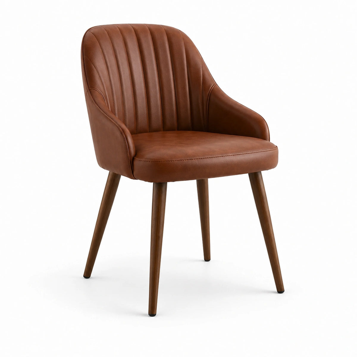 Silla de cuero sintético marrón con patas de madera