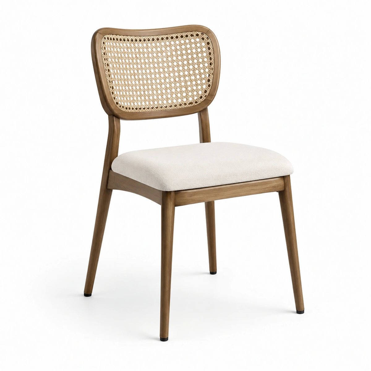 Silla de madera y mimbre con asiento de poliéster beige