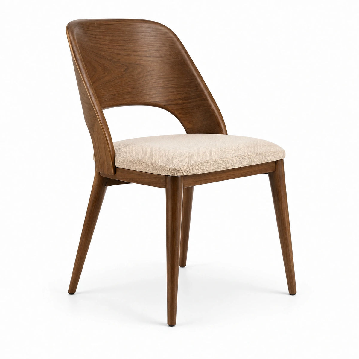 Silla de comedor de madera de nogal con asiento beige